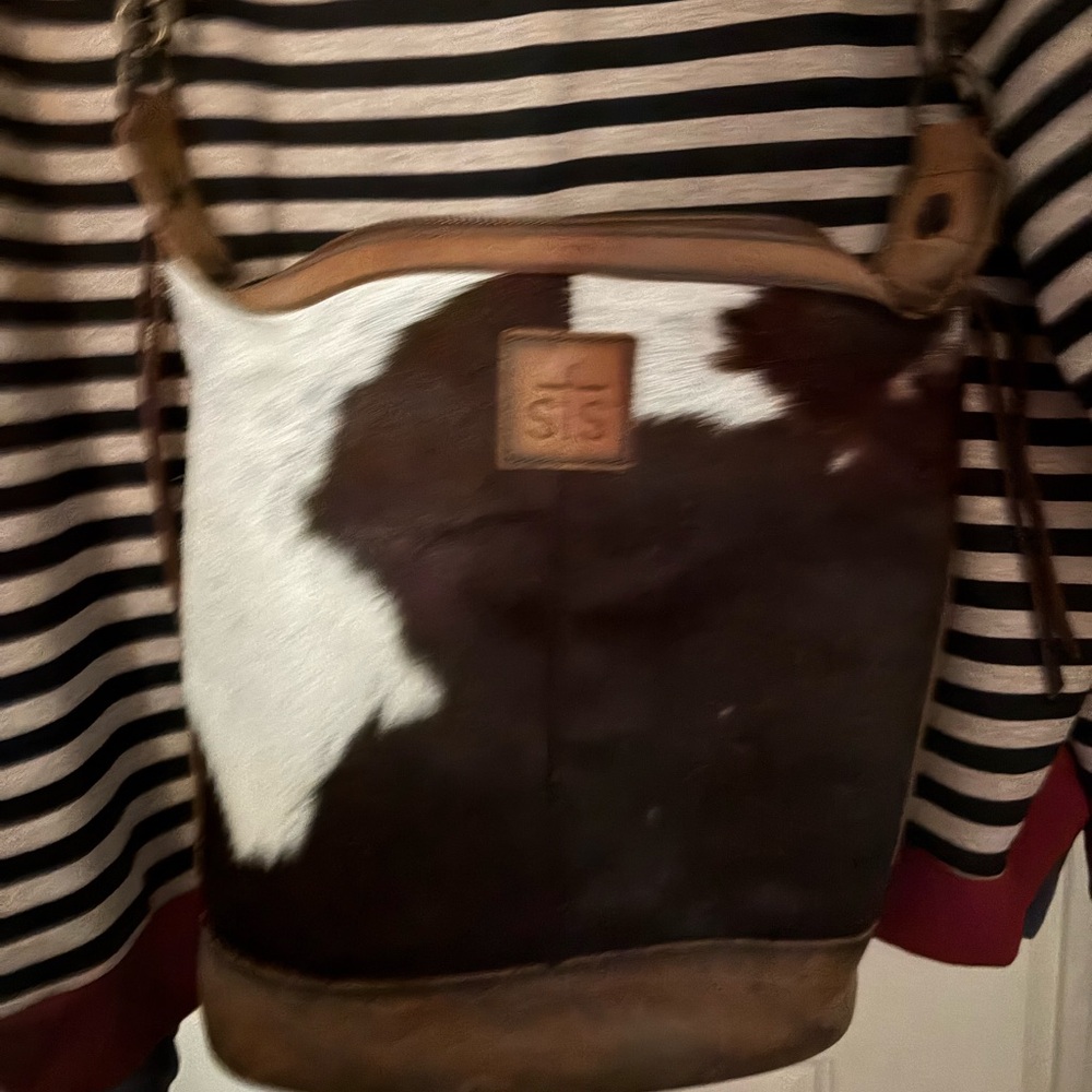 STS Ranchwear Brown and White Cowhide Crossbody Bag